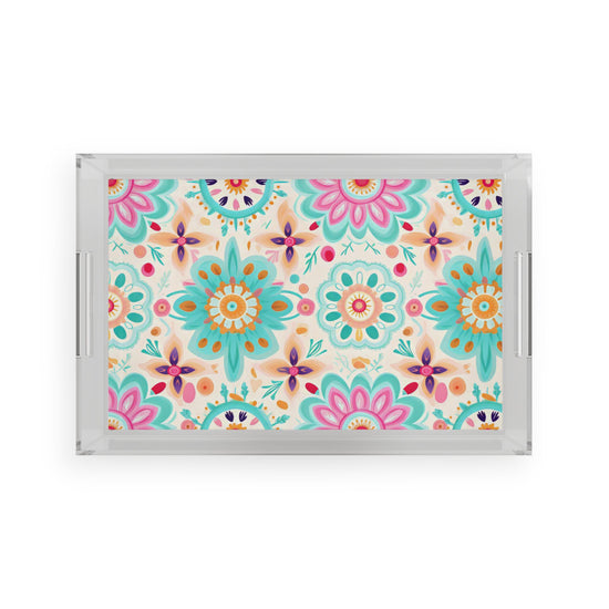 Colorful Floral Acrylic Serving Tray, Boho Kitchen Decor, Bright Home Accessory, Perfect for Entertaining, Gift for Hostess
