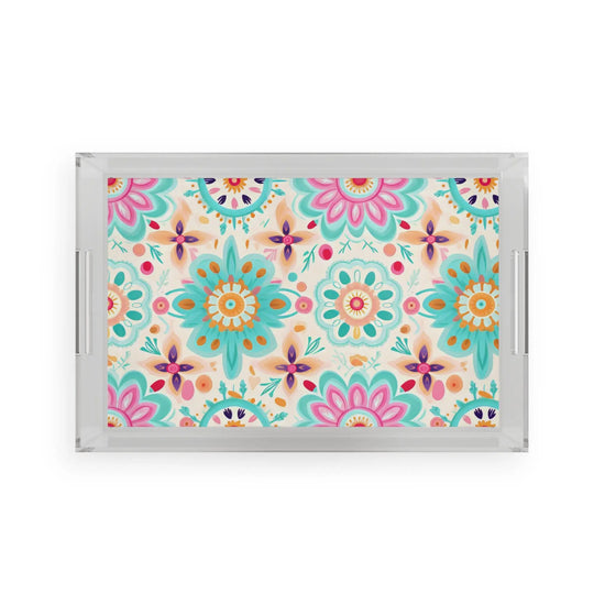 Colorful Floral Acrylic Serving Tray, Boho Kitchen Decor, Bright Home Accessory, Perfect for Entertaining, Gift for Hostess