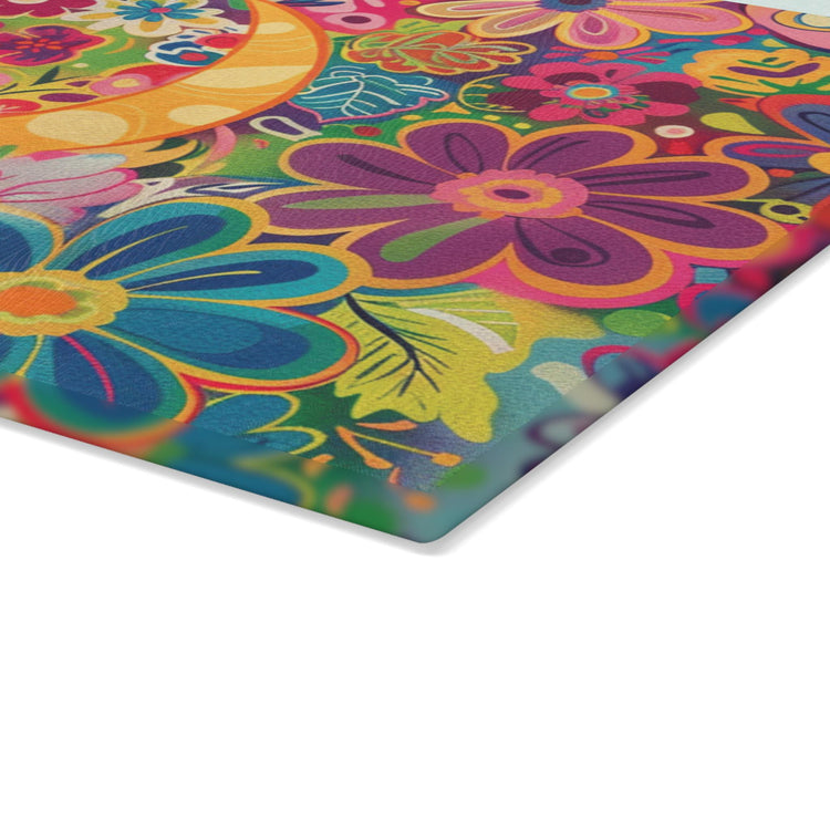 Vibrant Floral Glass Cutting Board, Colorful Kitchen Décor, Gift for Her, Housewarming, Wedding, Cooking Enthusiasts