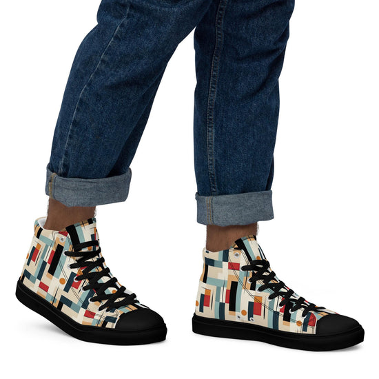 Men’s Vibrant Geometrical AOP High Top Shoes - Bold All-Over Print, Trendy Streetwear Sneakers, Unique Fashion Footwear