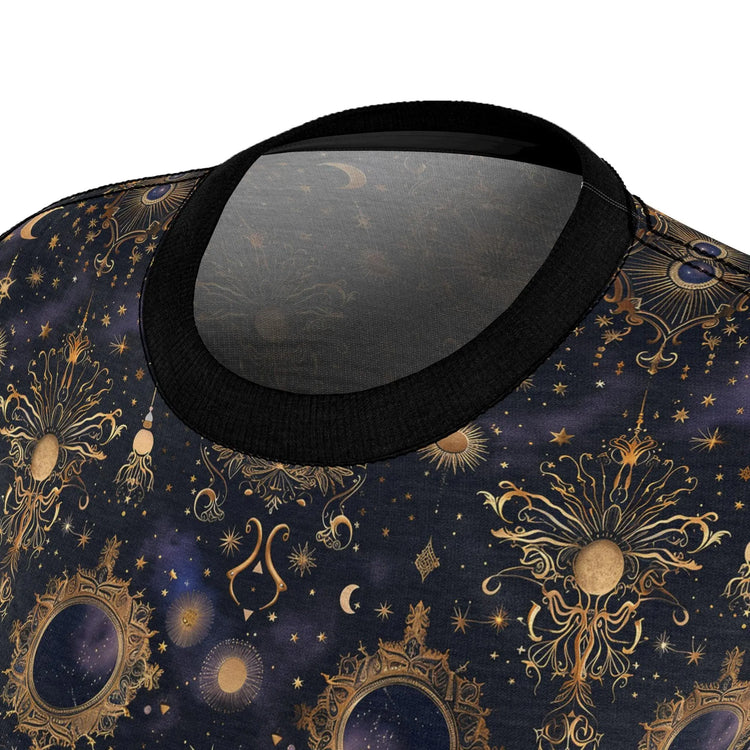 Celestial Print Women Sew Tee, Cosmic T-Shirt, Astrology Top, Bohemian Style Shirt, Gift for Women, Starry Night Tee