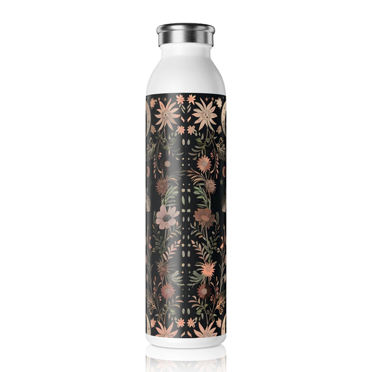 Celestial Floral Slim Water Bottle, Astrological Gift, Eco-Friendly Hydration, Outdoor Adventure Accessory, Planetary Design, Reusable