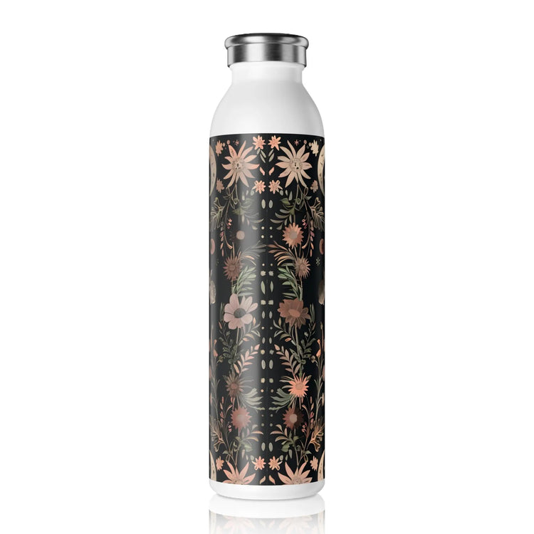 Celestial Floral Slim Water Bottle, Astrological Gift, Eco-Friendly Hydration, Outdoor Adventure Accessory, Planetary Design, Reusable
