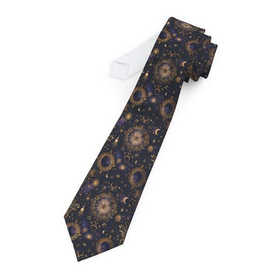 Celestial Pattern Necktie, Elegant Tie for Men, Astronomy Gift, Formal Attire, Night Sky Accessories, Perfect for Weddings, Parties