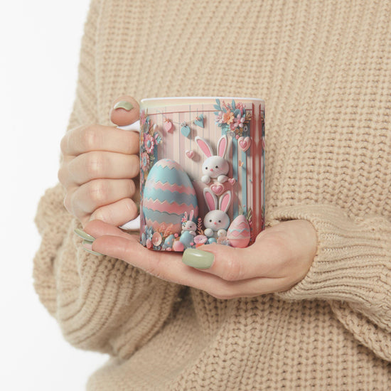 Whimsical Bunny Ceramic Mug - Perfect for Easter Coffee Lovers, Cute Gift for Kids, Spring Decor, Fun Tea Mug, Adorable 3D Floral Design