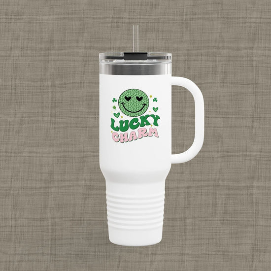Lucky Charm Insulated Travel Mug, 40oz, Perfect for Coffee Lovers, Eco-Friendly Drinkware, Great Gift for Travelers, Fun Kitchen Accessory,