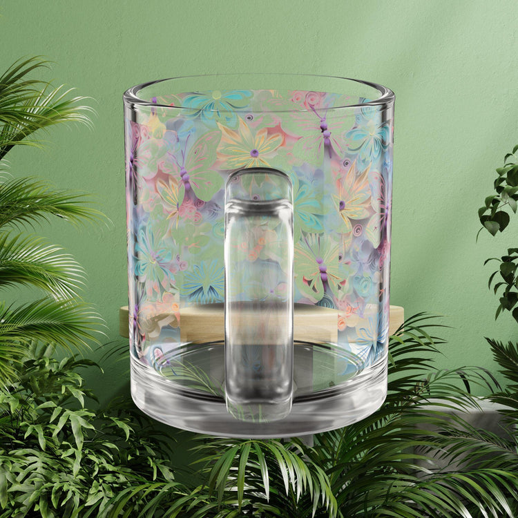 Butterfly Bloom Floral Glass Mug | 10oz Floral Drinkware, Home Decor, Gift for Her, Springtime Sip, Garden Party Essentials