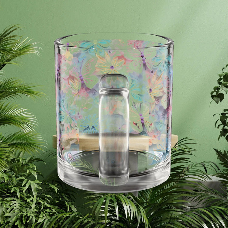 Butterfly Bloom Floral Glass Mug | 10oz Floral Drinkware, Home Decor, Gift for Her, Springtime Sip, Garden Party Essentials
