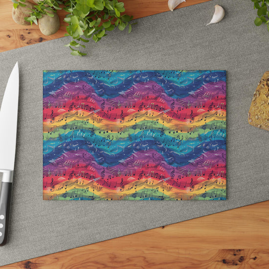 Colorful Musical Notes Glass Cutting Board - Perfect for Musicians, Gift for Music Lovers, Kitchen Decor, Housewarming Gift, Party Essential
