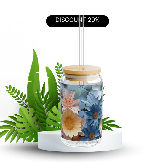 Floral Sipper Glass, Eco-Friendly Drinkware, Reusable Glass Cup, Summer Refreshment, Gift for Garden Lovers, Floral Design