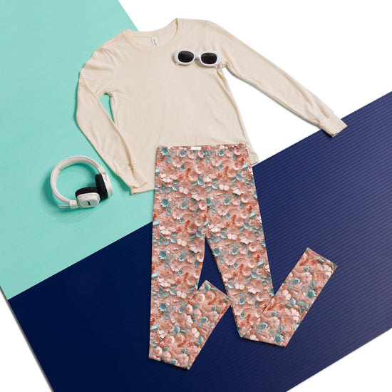 3D Floral Print Youth Leggings | All-Over Pattern Kids Leggings | Girls’ Floral Pants | Stretchy Comfortable Child Leggings | Cute Playwear