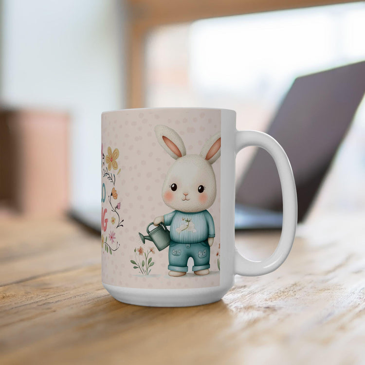 Spring Floral and Bunny Ceramic Mug | Cute Gift for Easter, Spring Decor, Coffee Lover, Tea Cup, Happy Home