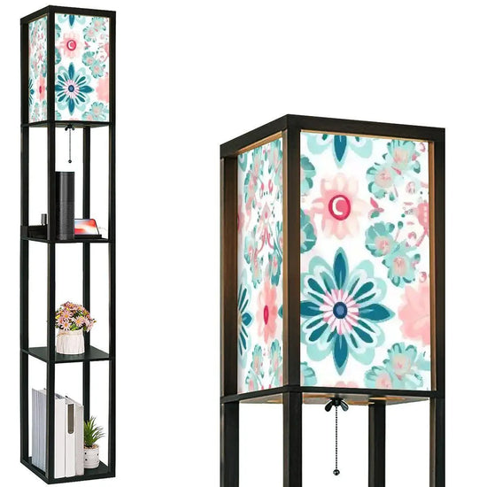 Colorful Spring Floor Lamp with Shelves (Made in USA), Designer Style Bright Living Room Hallway Shelf Lamp