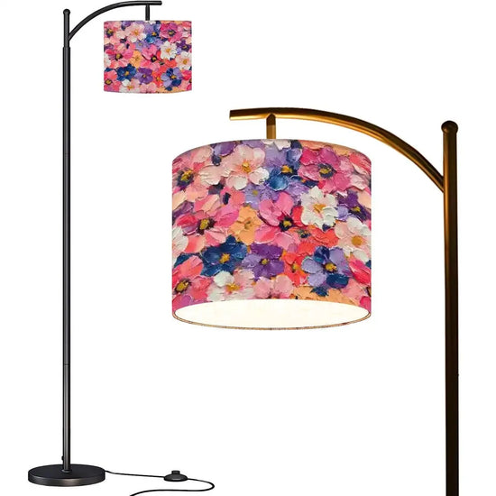 Oil Painting Floral AOP Arc Floor Lamp (Made in USA), Modern Home Lighting Decor