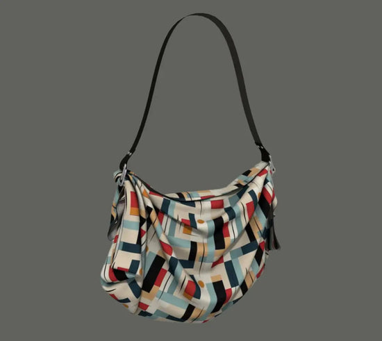 90s Geometric Print Origami Tote Bag – Foldable Reusable – Retro Y2K Pattern Tote – Lightweight Eco-Friendly Summer Bag