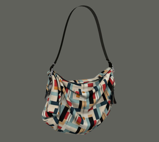 90s Geometric Print Origami Tote Bag – Foldable Reusable – Retro Y2K Pattern Tote – Lightweight Eco-Friendly Summer Bag