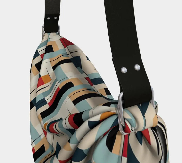 90s Geometric Print Origami Tote Bag – Foldable Reusable – Retro Y2K Pattern Tote – Lightweight Eco-Friendly Summer Bag