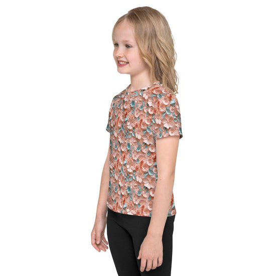 3D Floral Print Kids T-Shirt – Spring Crew Neck Tee, Soft Breathable Toddler Top, Cute Bloom Pattern Short Sleeve Shirt for Girls