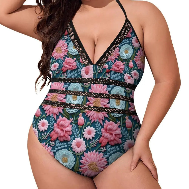 3D Floral Plus Size Bikini – Women’s High-Waisted Swimsuit – Summer Beachwear