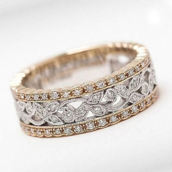 Hollow Flower Diamond Rhinestone 2 Tone Index Finger Ring