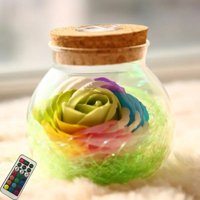 Rose Preserved Soap Flower LED Wishing Bottle - The Aurora Touch