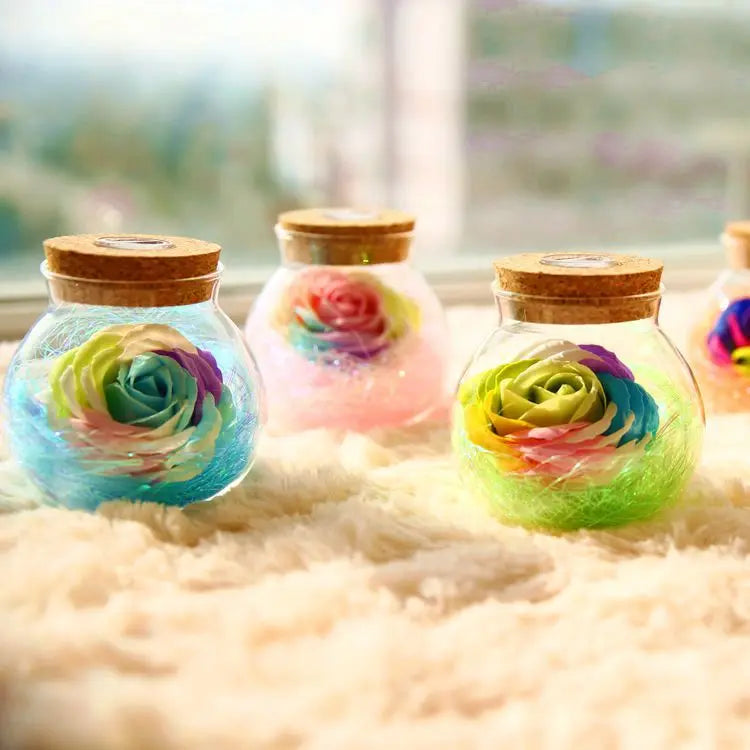 Rose Preserved Soap Flower LED Wishing Bottle - The Aurora Touch