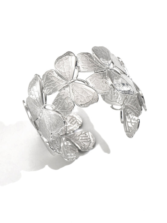 Lxalry Platinum Plated Stainless Steel Floral Carved Mirror Bracelet -Hypoallergenic