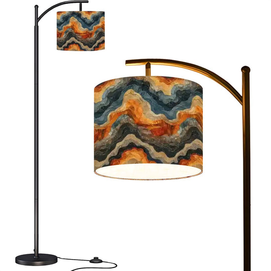 Earth Tone Marble Arc Floor Lamp - Modern Swirl Design Handcrafted Lighting | Made in USA | Living Room, Office, or Bedroom Statement Piece