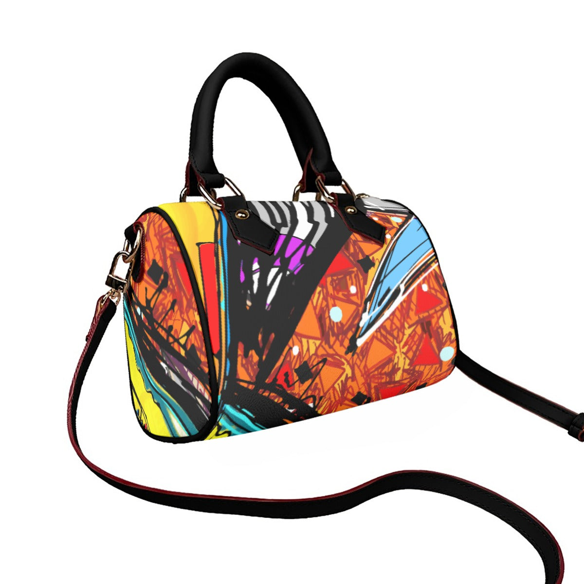 Classic Barrel-Shaped Vegan Leather Handbag- Retro Bold Pri