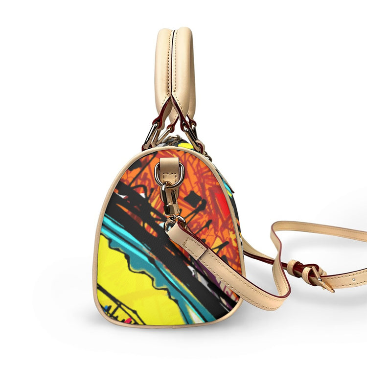 Classic Barrel-Shaped Vegan Leather Handbag- Retro Bold Pri