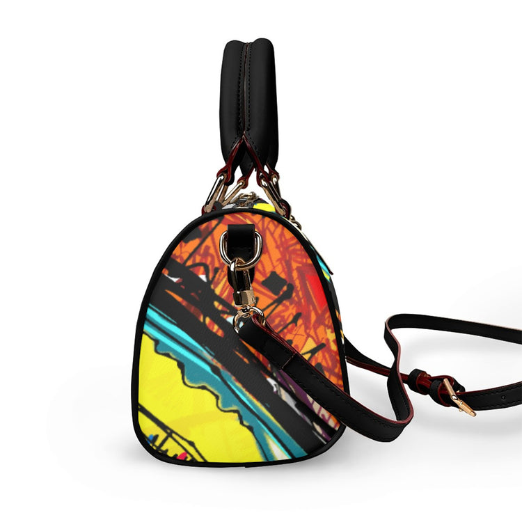 Classic Barrel-Shaped Vegan Leather Handbag- Retro Bold Pri