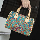Classic BarrelShaped Vegan Leather Luxury Handbag Paisley Print Design