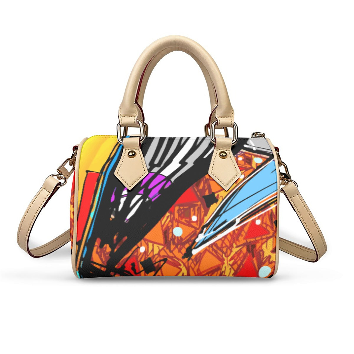 Classic Barrel-Shaped Vegan Leather Handbag- Retro Bold Pri