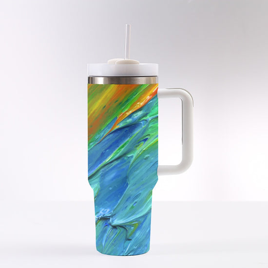 Vibrant 3D Swirl Paint Design 40 oz Tumbler With Handle