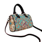 Classic BarrelShaped Vegan Leather Luxury Handbag Paisley Print Design