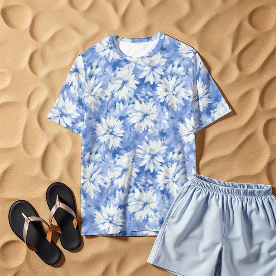 Light Blue White Floral All-Over Print Men&