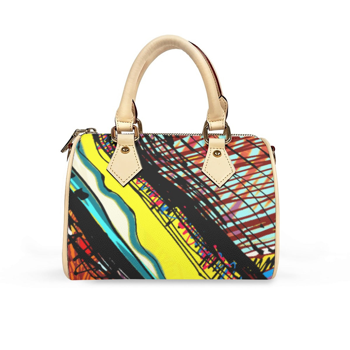 Classic Barrel-Shaped Vegan Leather Handbag- Retro Bold Pri