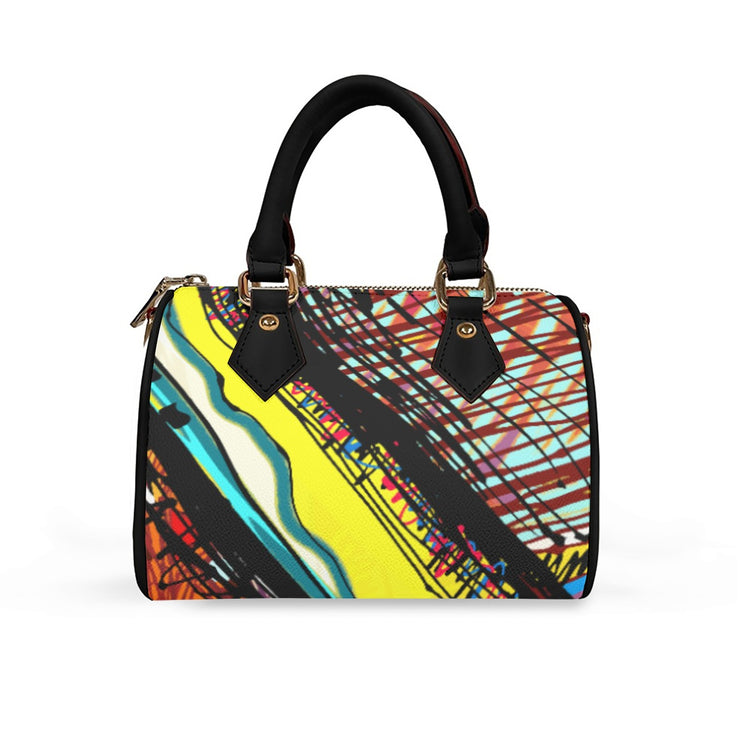 Classic Barrel-Shaped Vegan Leather Handbag- Retro Bold Pri