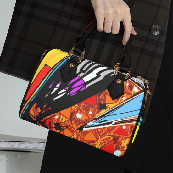 Classic Barrel-Shaped Vegan Leather Handbag- Retro Bold Pri