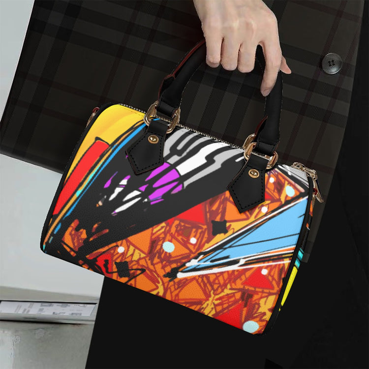 Classic Barrel-Shaped Vegan Leather Handbag- Retro Bold Pri