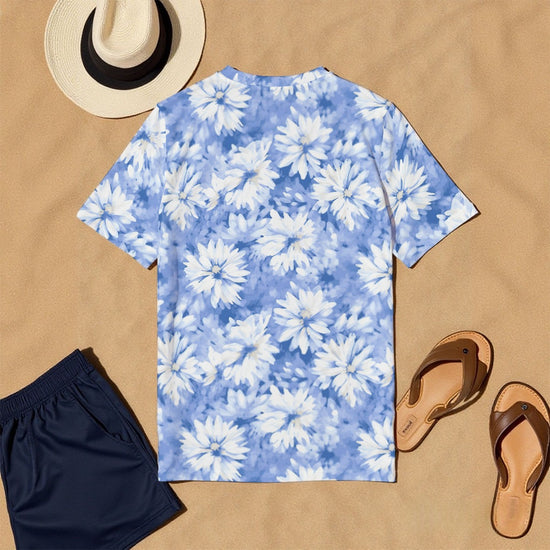 Light Blue White Floral All-Over Print Men&
