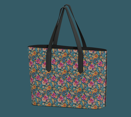 Spring Paisely Leather Tote Bag | All Purpose Versatile Bag