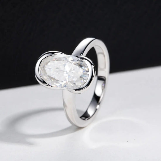 Silver Oval Semi Mount Ring With A 3 Carat Fancy shaped Moissanite For Women - The Aurora Touch