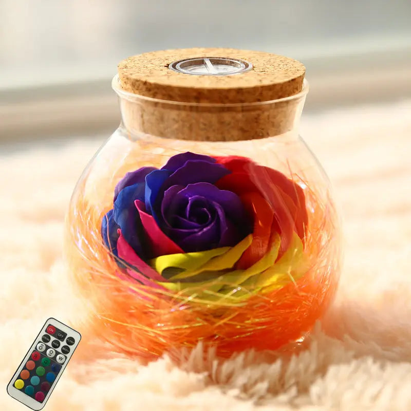 Rose Preserved Soap Flower LED Wishing Bottle - The Aurora Touch