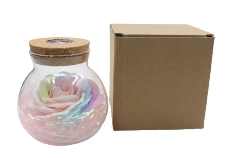 Rose Preserved Soap Flower LED Wishing Bottle - The Aurora Touch