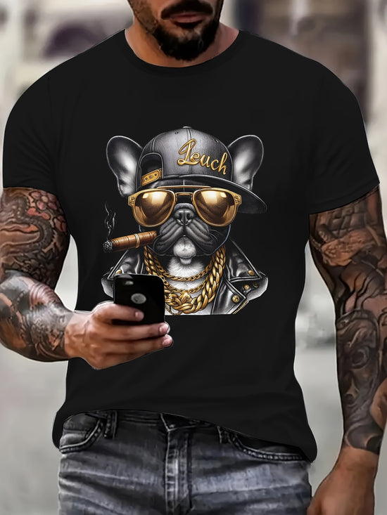 Cool Hip-hop Dog Gold Chain Pattern Print, Men&