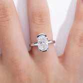 Silver Oval Semi Mount Ring With A 3 Carat Fancy shaped Moissanite For Women - The Aurora Touch