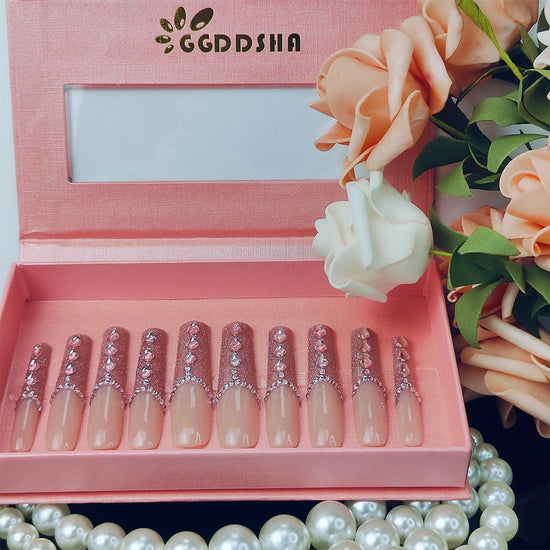 New Shiny Crystal Long Press on Nails with Diamonds