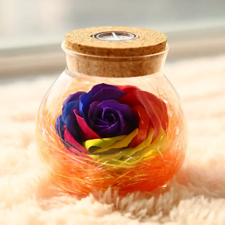 Rose Preserved Soap Flower LED Wishing Bottle - The Aurora Touch