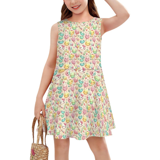 Patrón de diseño de dulces kawaii para vestido de niña